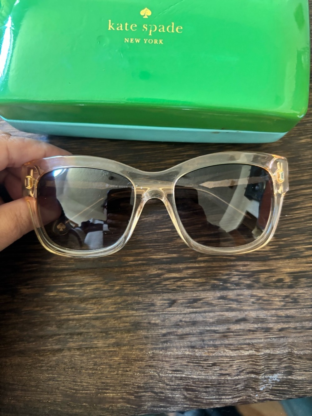 kate spade Blush Pink Clear Translucent Frame Sunglasses with Smoke Lenses